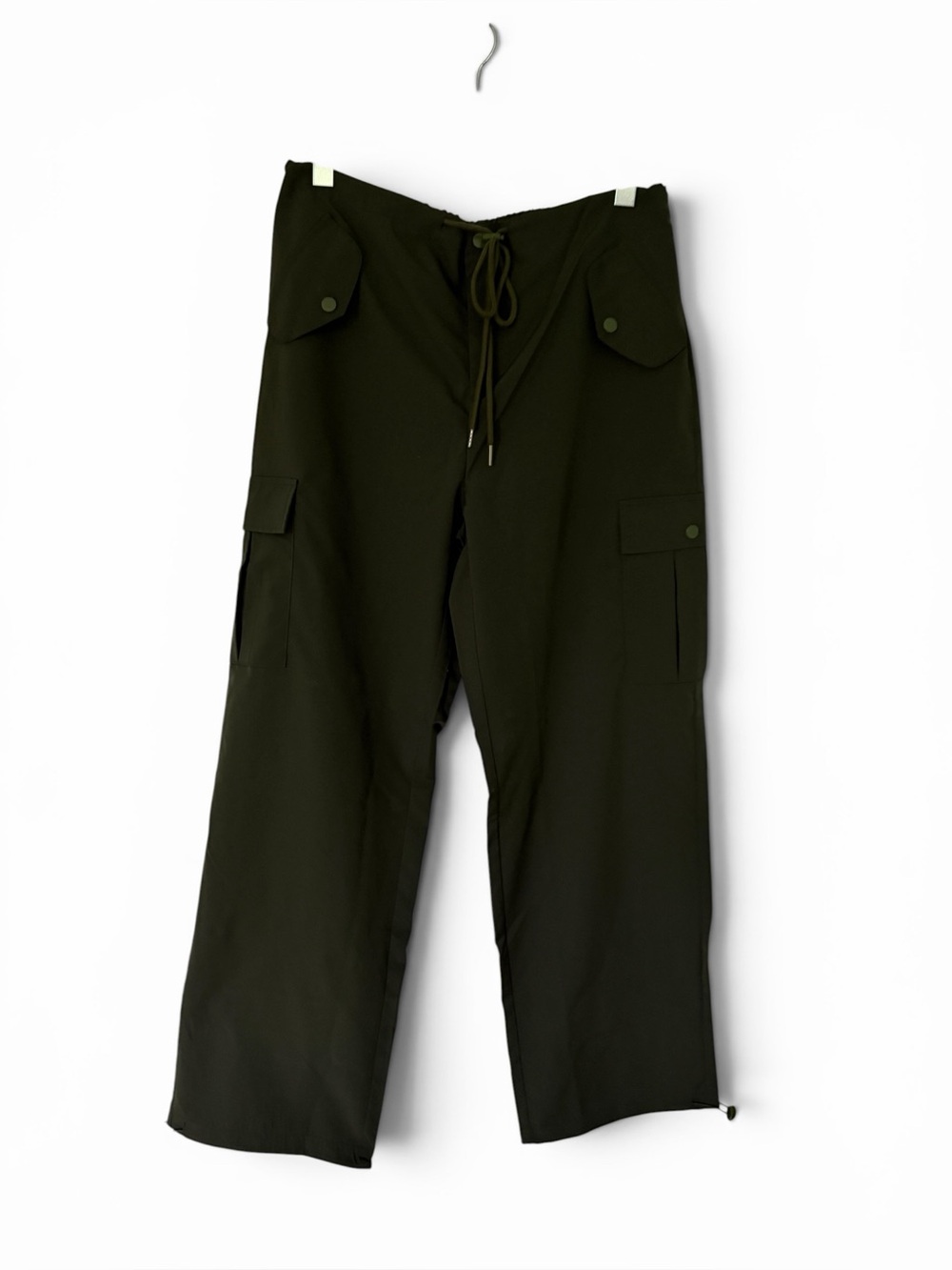 Olive Wide Leg Cargo Pants with Drawstring Waist